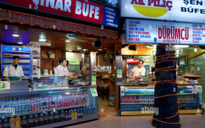 fast food counters at night tarabya on the bosphorus istanbul turkey B96HF7 Fasulyeden